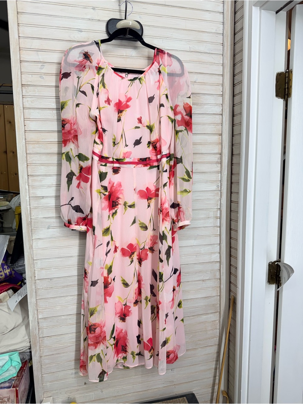 Tommy Hilfiger Women’s 18 Pink Floral Long Sleeve Midi Dress